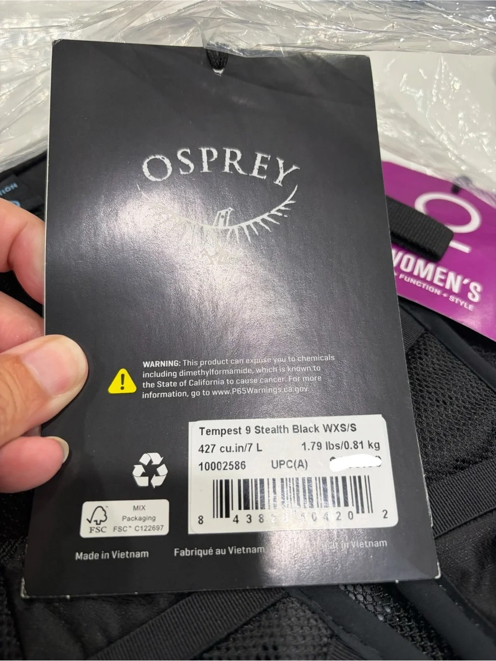 Osprey Women's Tempest 9 Hiking Pack Backpack Black NWT XS/S Lightweight Pack
